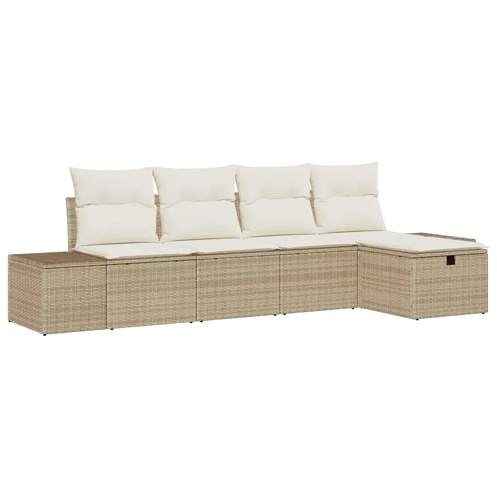 Set Divano da Giardino con cuscino 5 pcs Beige polyrattan