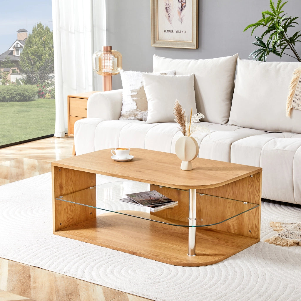 Tavolino da caffè 100x60x42 cm con doppio spazio contenitore in MDF naturale