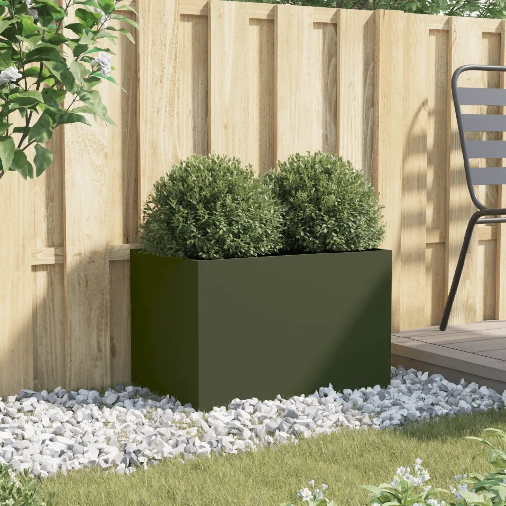 Fioriera | Cassetta per fiori | Vaso Verde Oliva 62x30x29 cm in Acciaio