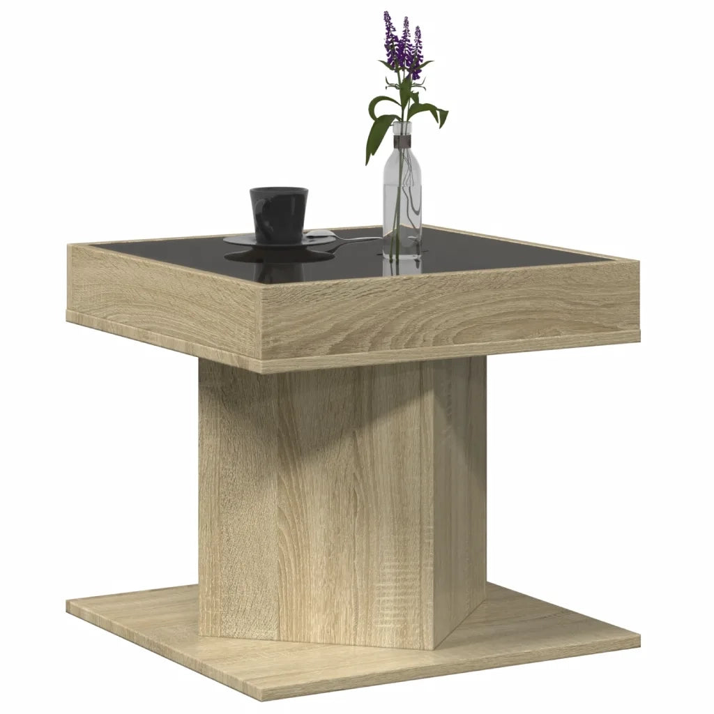 Tavolino Salotto con LED-Tavolino da soggiorno-Tavolo Rovere Sonoma 50x50x45 cm Multistrato 220582