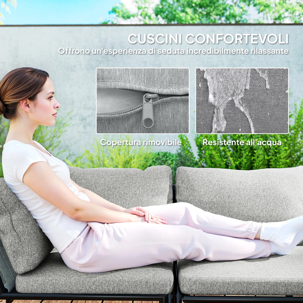 Salotto da Giardino con Divano Angolare Modulabile e Tavolino da Caffè in Rattan Grigio