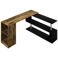 Scrivania Angolare Salvaspazio con Ripiano a S, in Legno, 140x120x78 cm, color Marrone e Nero