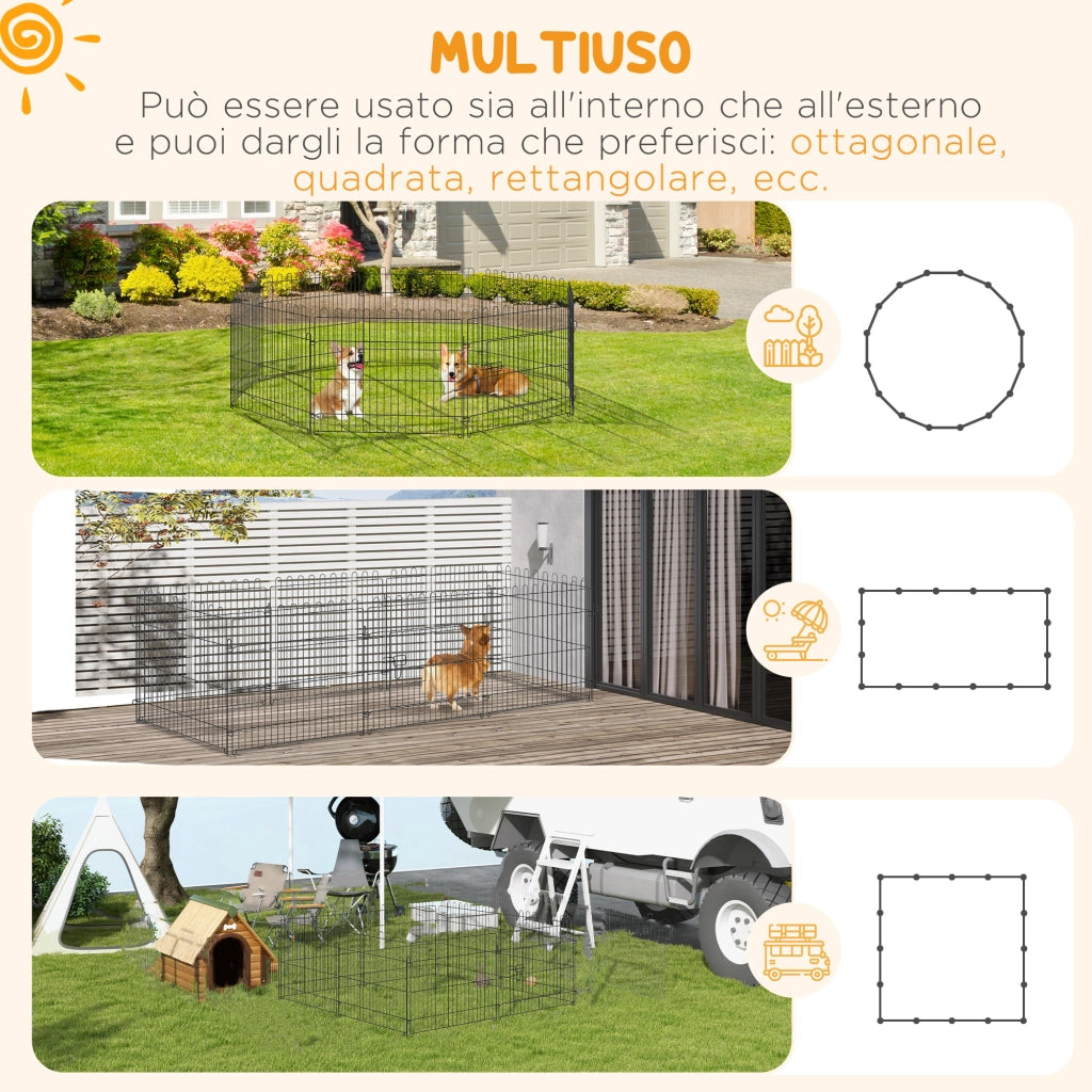 Recinto per Cani e Cuccioli 8 Pannelli in Acciaio, Gabbia per Cani, Box per Animali Domestici da Interno e Esterno, ?180x61 cm, Nero