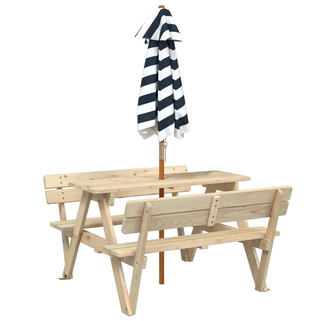 vidaXL Tavolo da Picnic per 4 Bambini con Ombrellone Legno di Abete