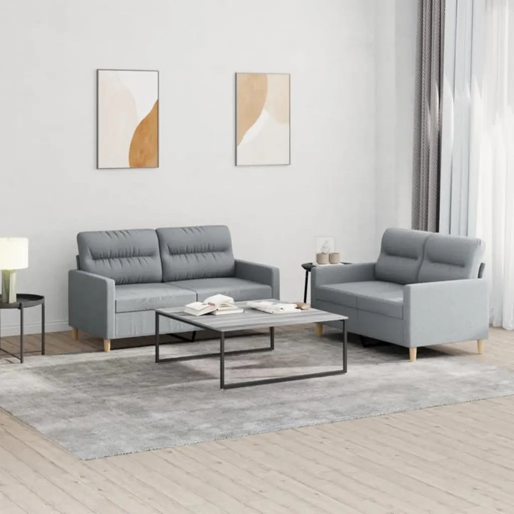 Set di Divani 2 pz con Cuscini Grigio Chiaro in Tessuto 3201568