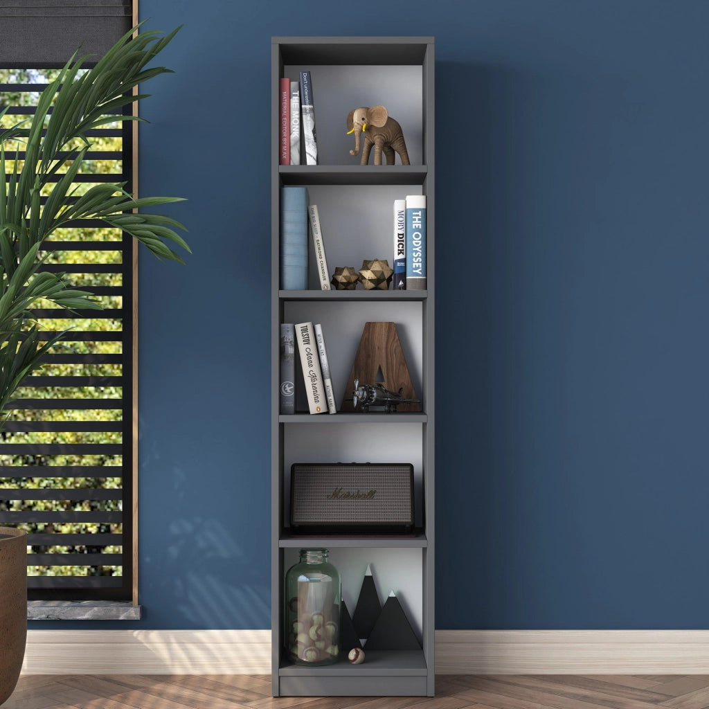 Biblioteca Clitunno, Libreria 4 Ripiani, 40x25x162h cm Nero Antracite