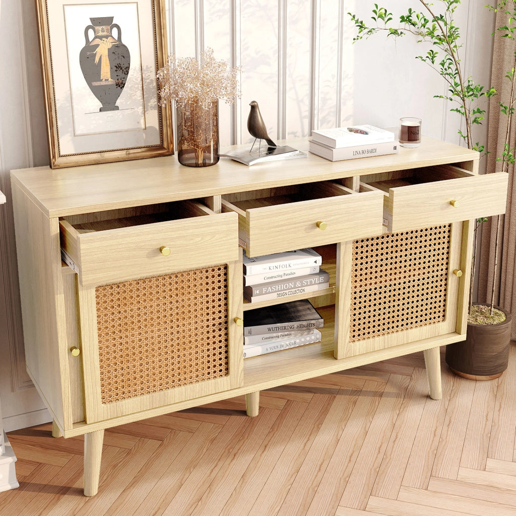 Credenza in MDF rovere con 3 cassetti e 3 ante