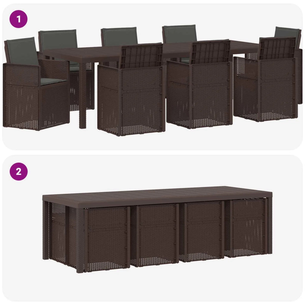 Set da Pranzo per Giardino 9 pcs Marrone e Antracite PP 3430092