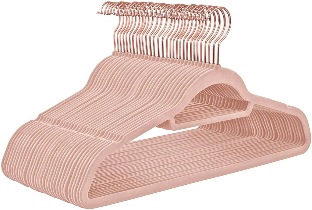 Set di 30 grucce antiscivolo in velluto con ganci girevoli color oro rosa spessore 0,6 cm lunghezza 45 cm per cappotti abiti pantaloni cravatte rosa chiaro 12_0000421