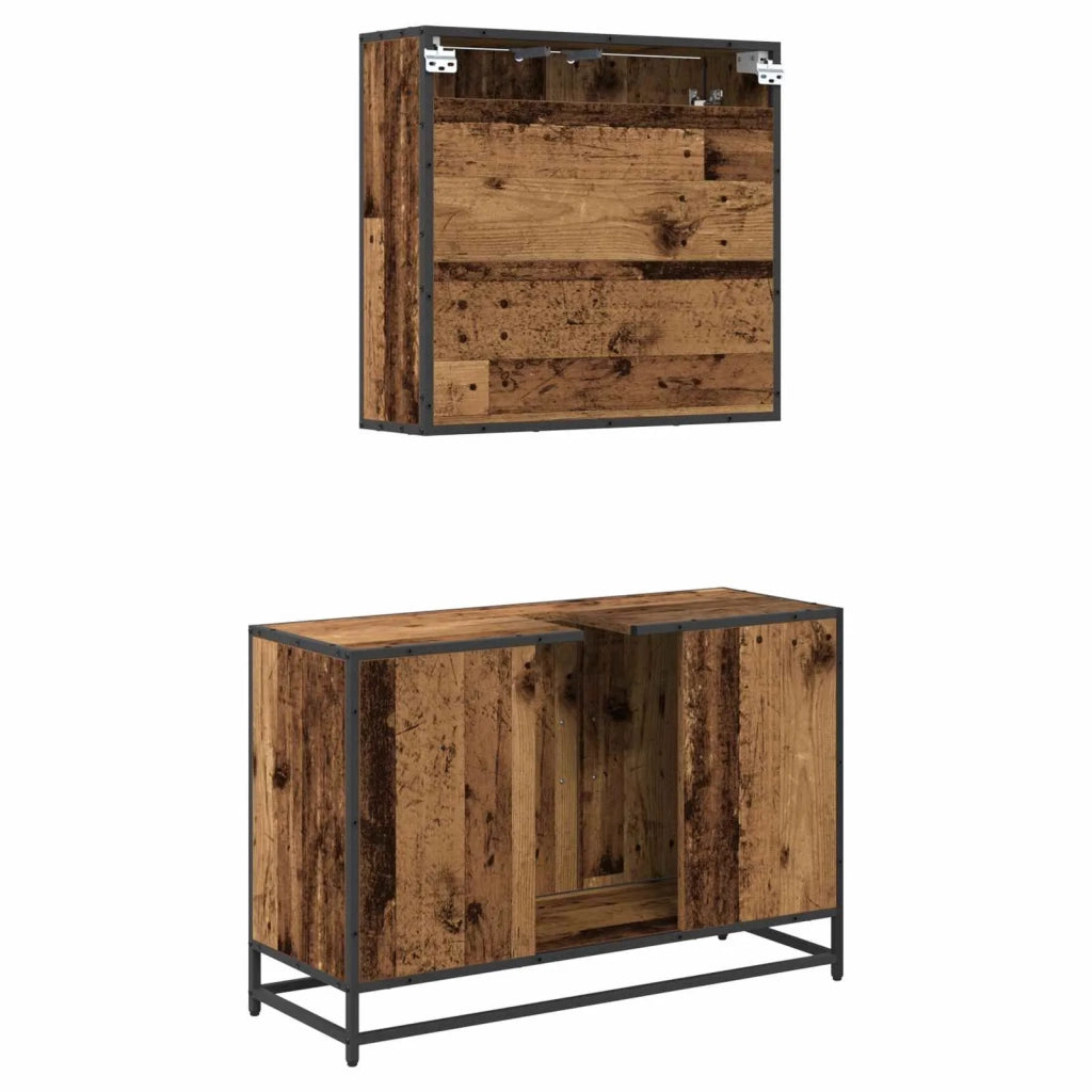 Set di mobili per il bagno con lo scaffale 2 pcs Legno vecchio 3402357