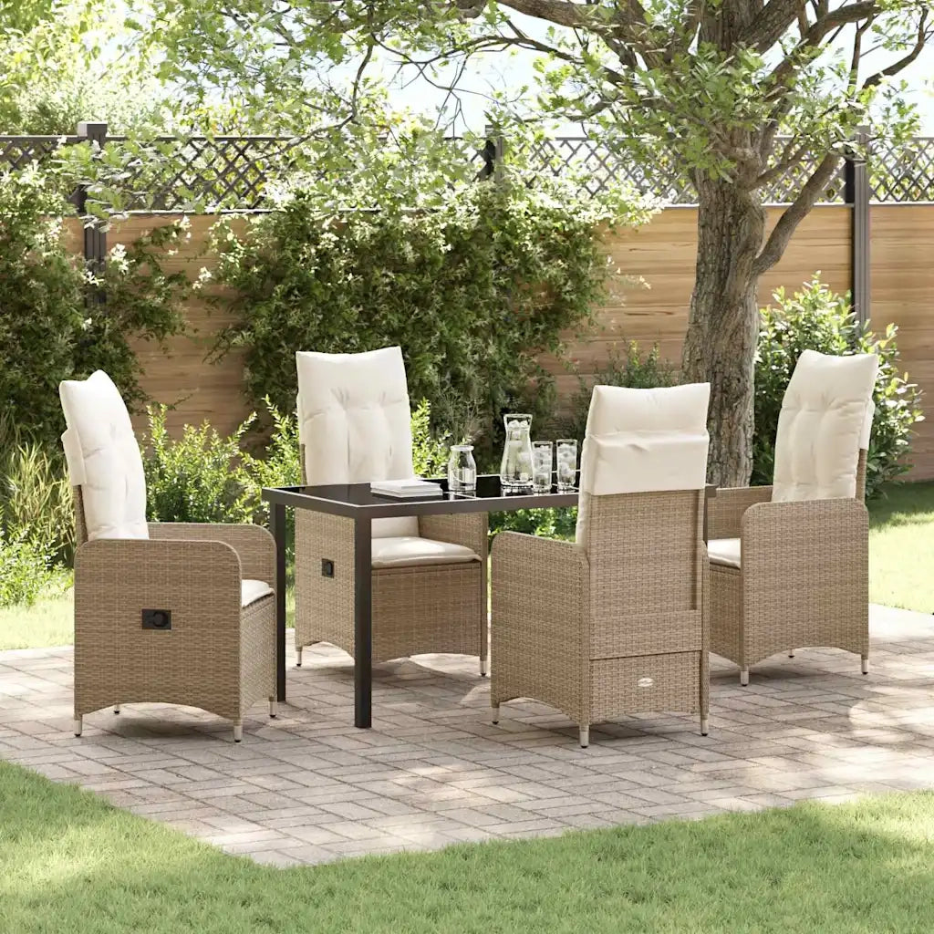 Set da Pranzo per Giardino con cuscino 5 pcs Beige polyrattan 3379655
