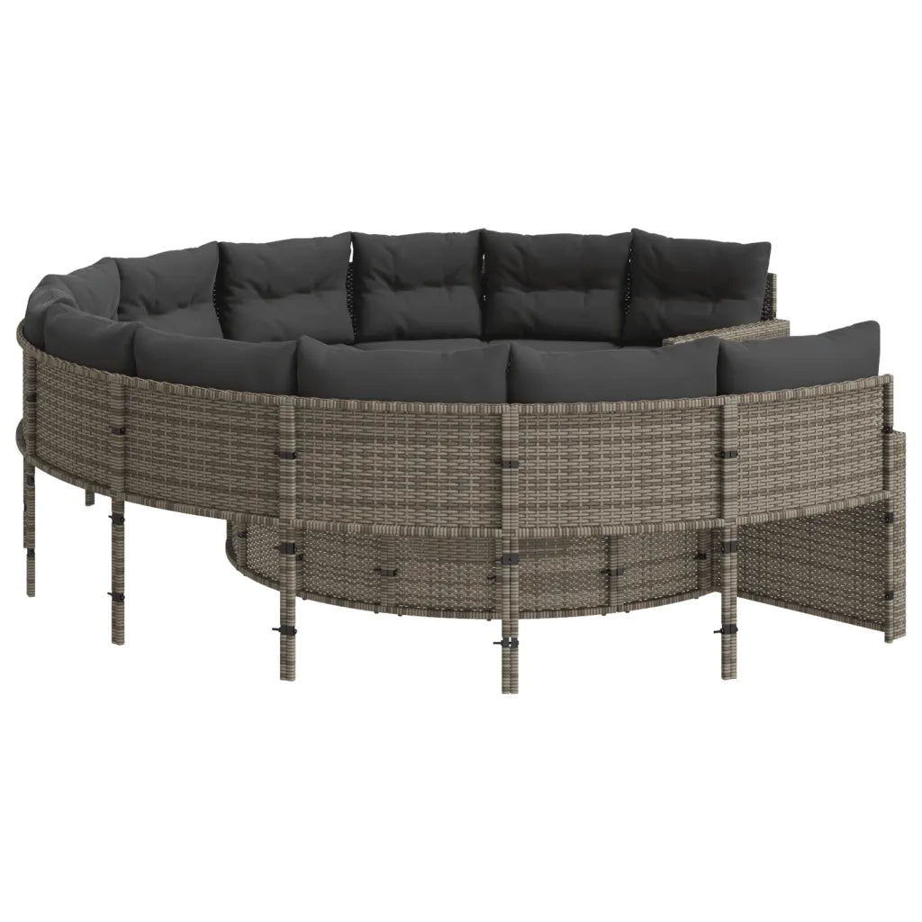 Divano da Giardino Tavolo e Cuscini Circolare Grigio Polyrattan