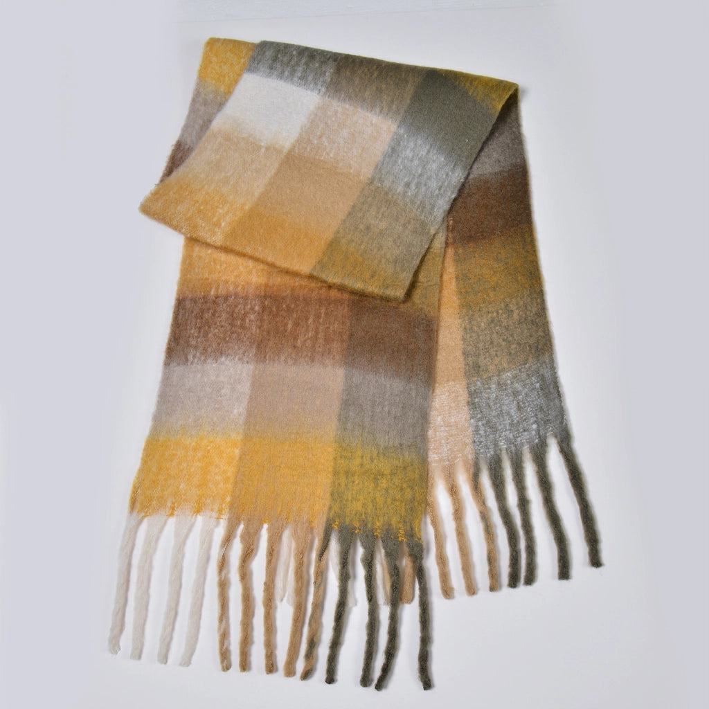 Nuova sciarpa a quadri arcobaleno, elegante, spessa, calda, lunga sciarpa a quadri con nappe