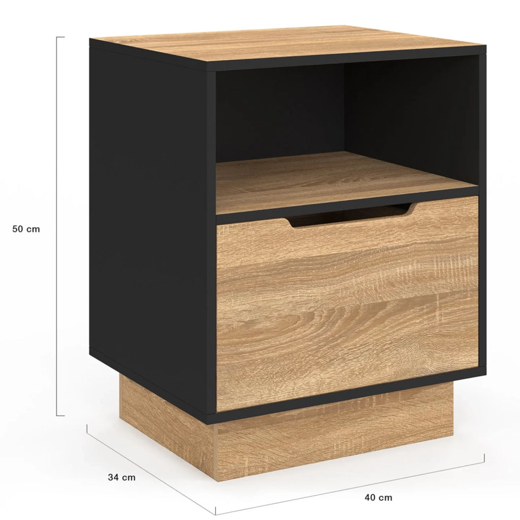 IDMarket - Set di 2 comodini a 1 cassetto OXANA con nicchia in faggio e nero