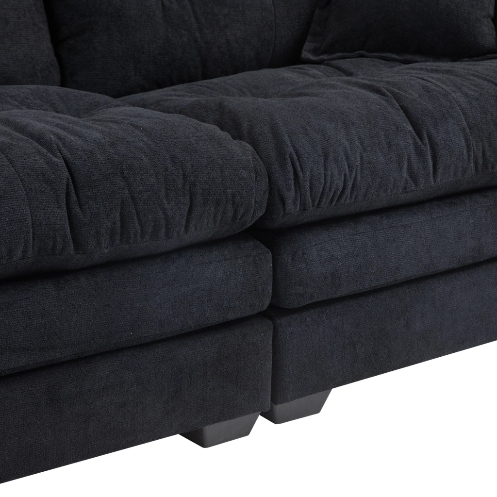 Divano 2 posti a seduta profonda 214 cm in ciniglia nero HOMVRA