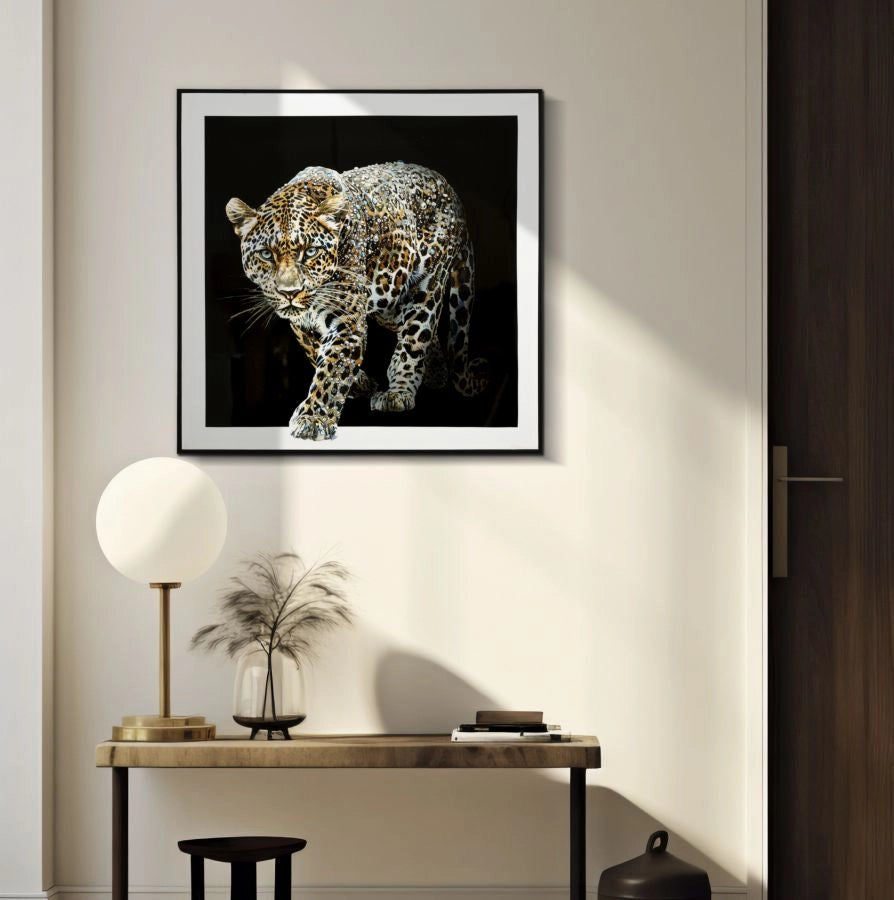 Dipinto Su Tela Laccato Giaguaro C/Cornice -B- 82x82 CM