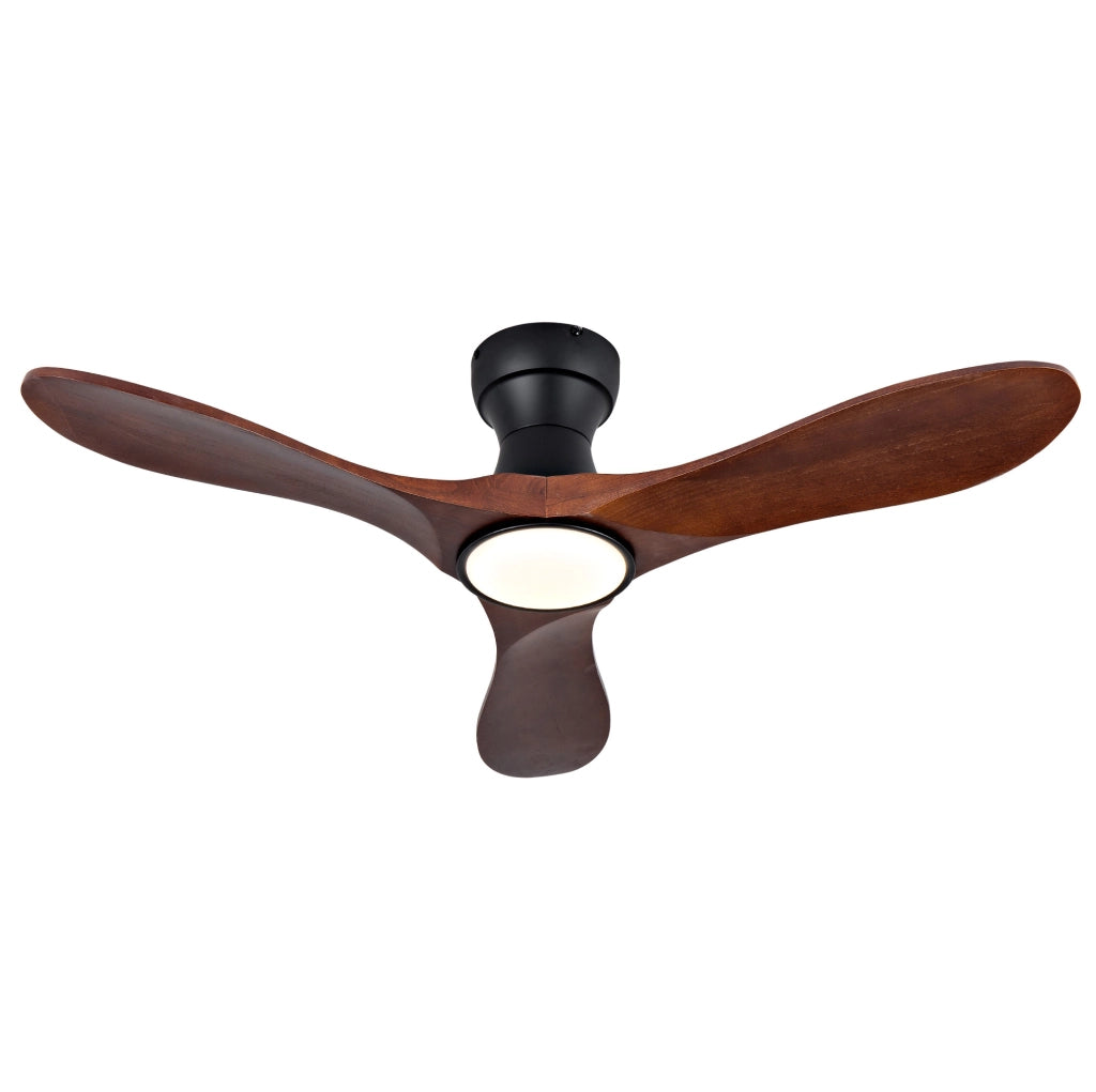 Ventilatore da soffitto 42 pollici con luce LED e telecomando; 3 pale in legno; nero e noce scuro
