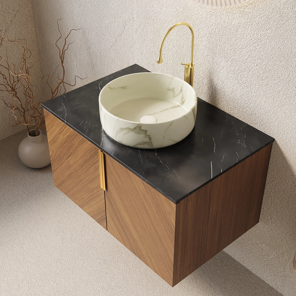 Mobile sottolavabo con 2 ante e chiusura ammortizzata per bagno in compensato e ceramica 76×50×53.1 cm