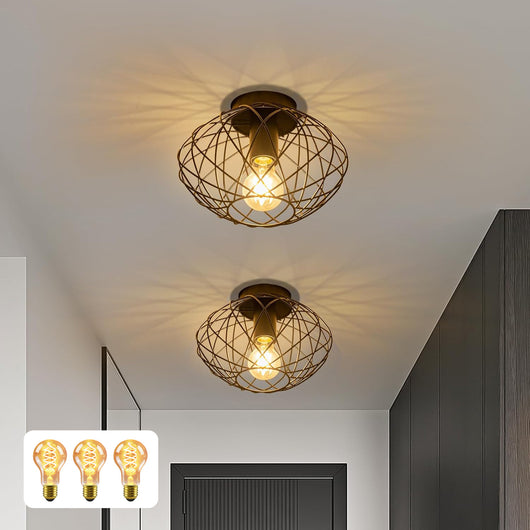 ZMH Lampada da soffitto plafoniera vintage nera 25cm griglia gabbia