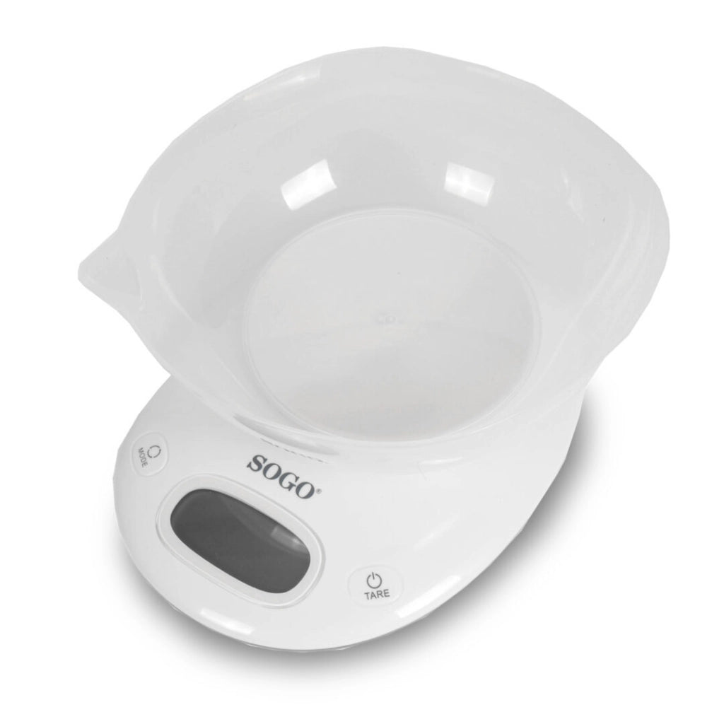 Bilancia da cucina digitale con ciotola 5kg, display LCD retroilluminato 60x30mm, funzioni zero tara, graduazione 1g - SOGO