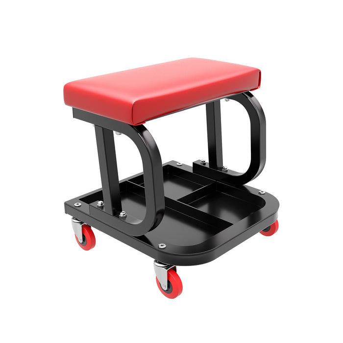 Sgabello per officina con ruote; sgabello di montaggio, carrello meccanico con ripiano porta-attrezzi