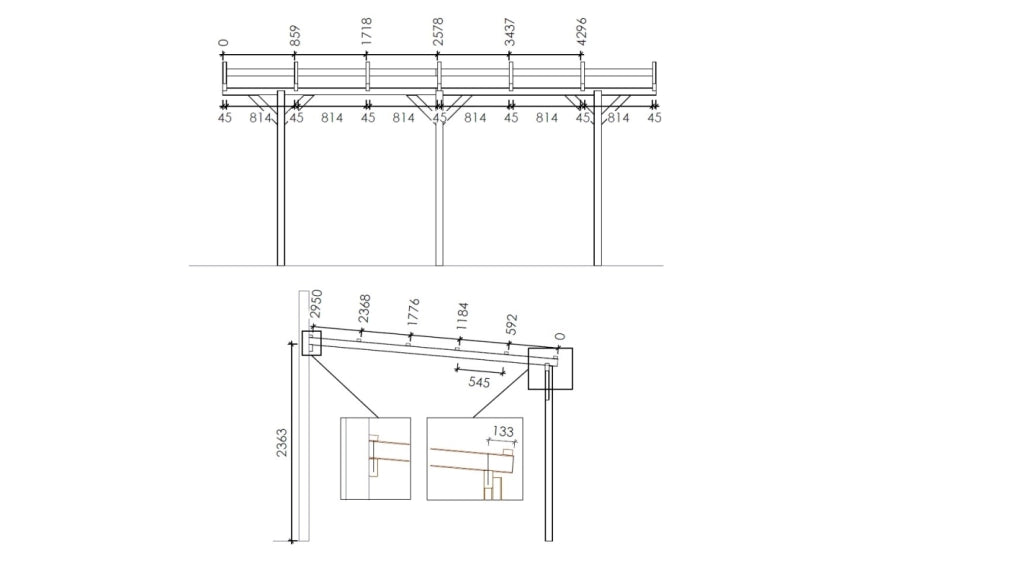 Tettoia posto auto coperto in legno 3x5.24 m - 15 m2 - addossato  - CAR7-2 - ALTANKA