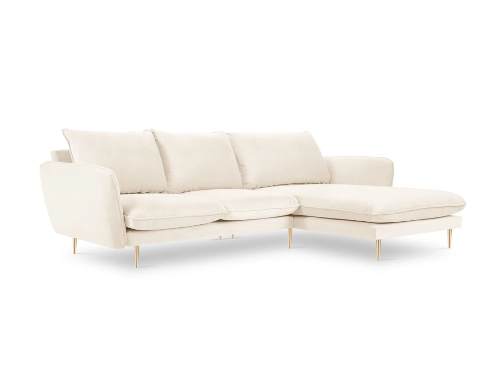 Cosmopolitan Design - Divano angolare destro "Vienna" 5 posti in velluto beige chiaro 