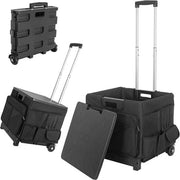 Carrello di Trasporto Pieghevole, Carrello Portatile a Ruote 4, Box e Coperchio Rotolante, Maniglia in Metallo Rettroversibile, Viaggio, Compravendita, Trasloco, Bagagli Portatili, Pieghevole