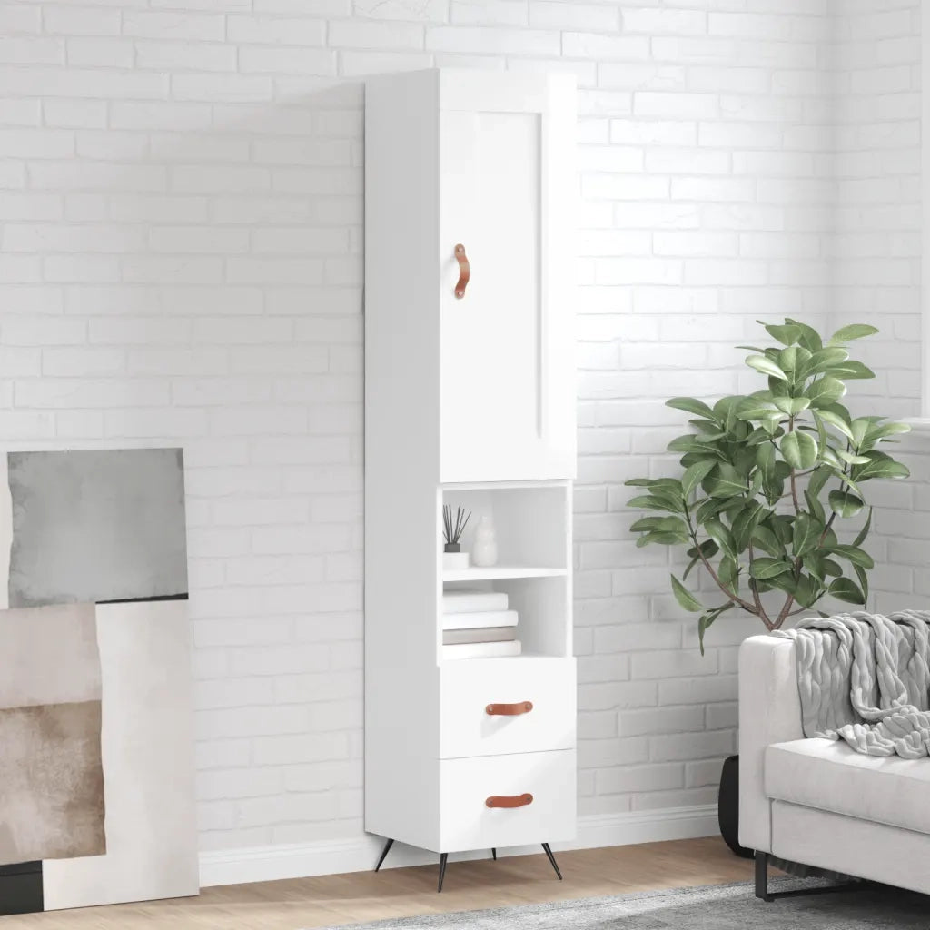 Credenza-Buffet-Armadio da cucina 34,5x34x180 cm in Legno Multistrato Bianco Lucido 685993