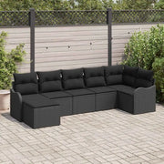 Set Divano da Giardino 7 pcs Nero polyrattan