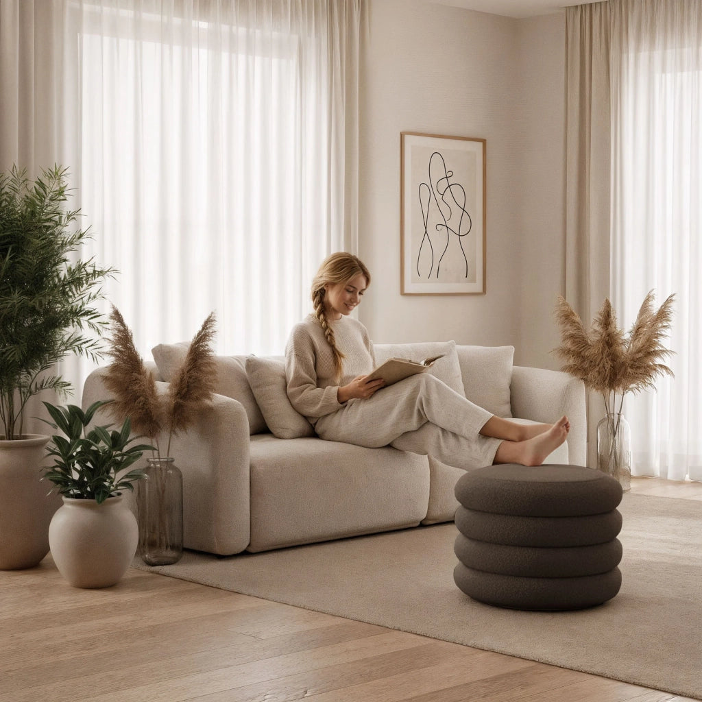 Pouf contenitore cilindrico in tessuto teddy 55 cm MOLLIS Bronzo
