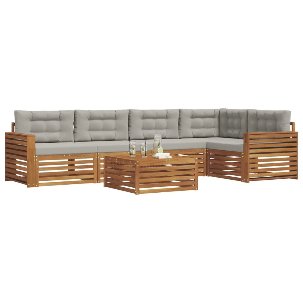 Set di divani da esterno 6 pcs Grigio Naturale e Chiaro