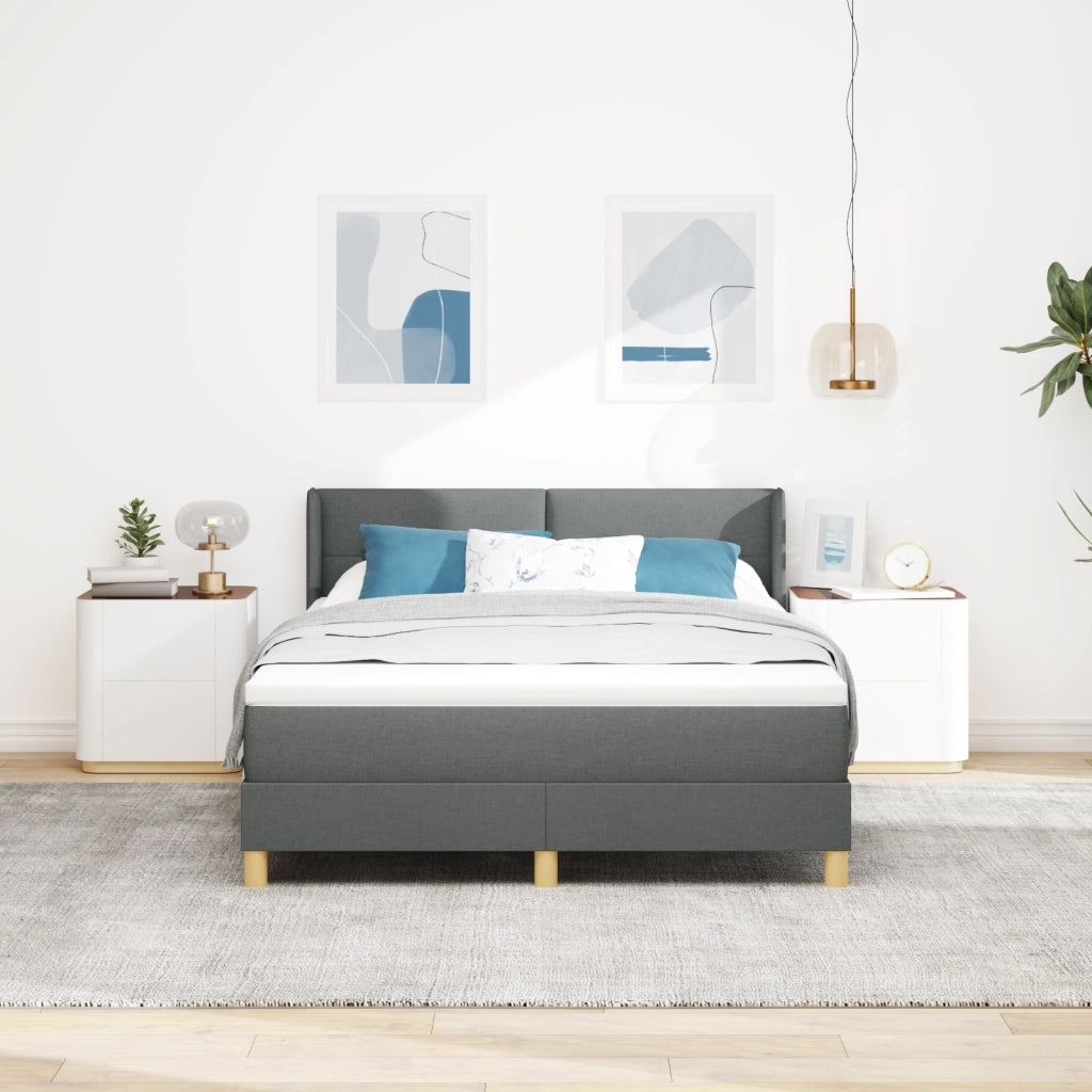 Letto Box Spring con Materasso Grigio Scuro 140x200 cm in Tessuto
