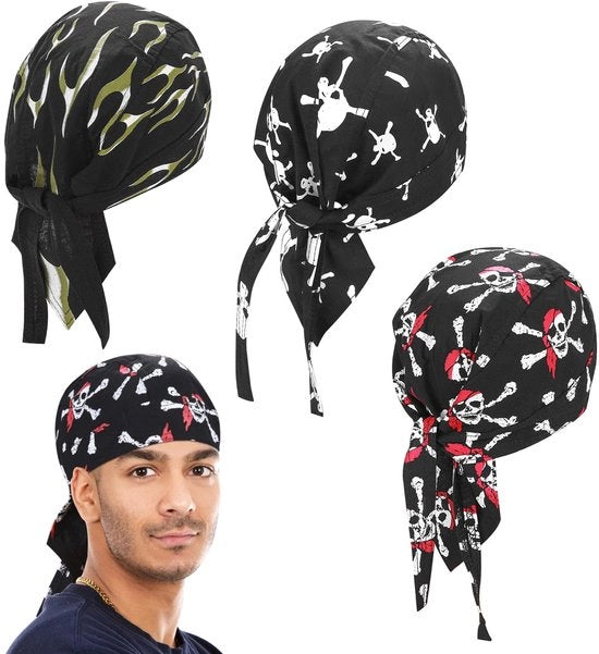 Cappello da corsa - Berretto - 3 pezzi - Accessorio per bicicletta - Ideale per sport - Tema pirata