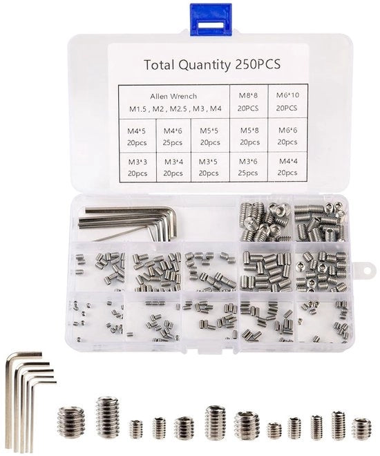 Set di viti Solido da 250 pezzi - Viti Inbus - Viti a 6 lati - Acciaio inox 304 - M4/M5/M6/M8 - Inclusa chiave Inbus - Viti a testa di dado