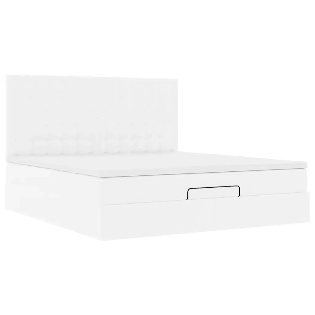 Struttura Letto Pouf con Materasso Bianco 180x200 cm Similpelle