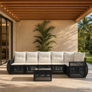 Set Divano da Giardino 7 pz Nero e Bianco Crema polyrattan 3435424