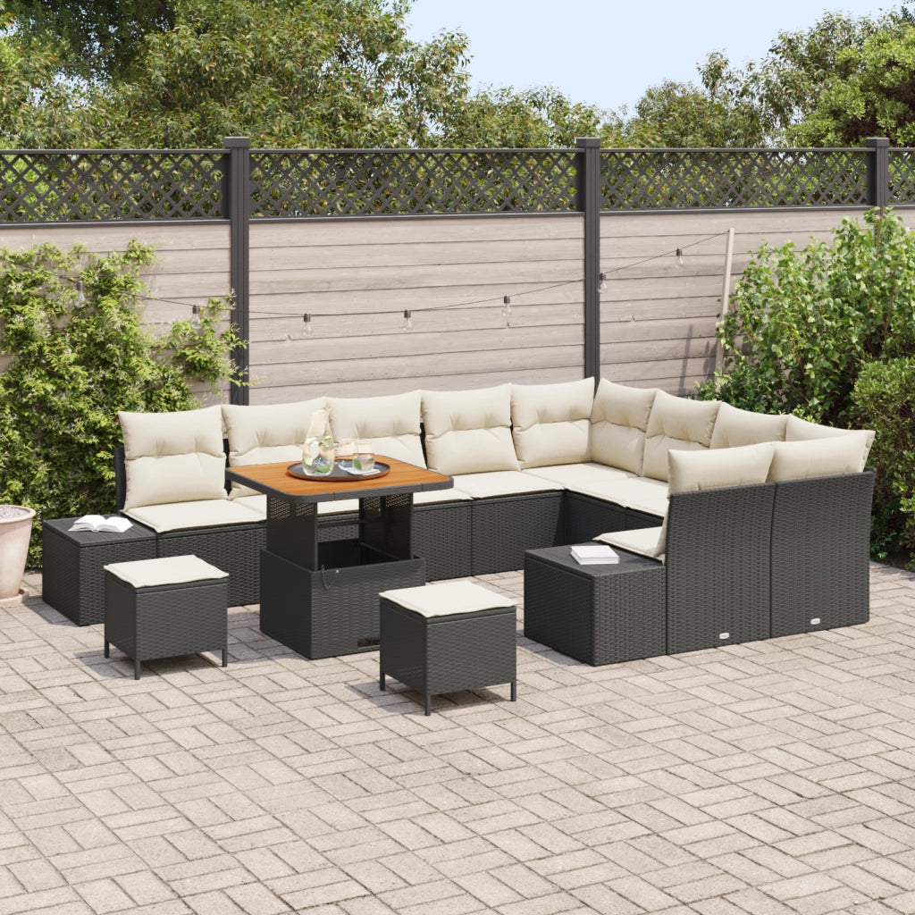 Set di Divani da Giardino  12 Pezzi con Cuscini Nero Polyrattan Acacia