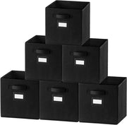 Set di 6 Scatole di Archiviazione 27 x 27 x 28 cm - Scatole di tessuto con contenitori di etichettatura per Abbigliamento, Giochi, Regali di Natale - Nero