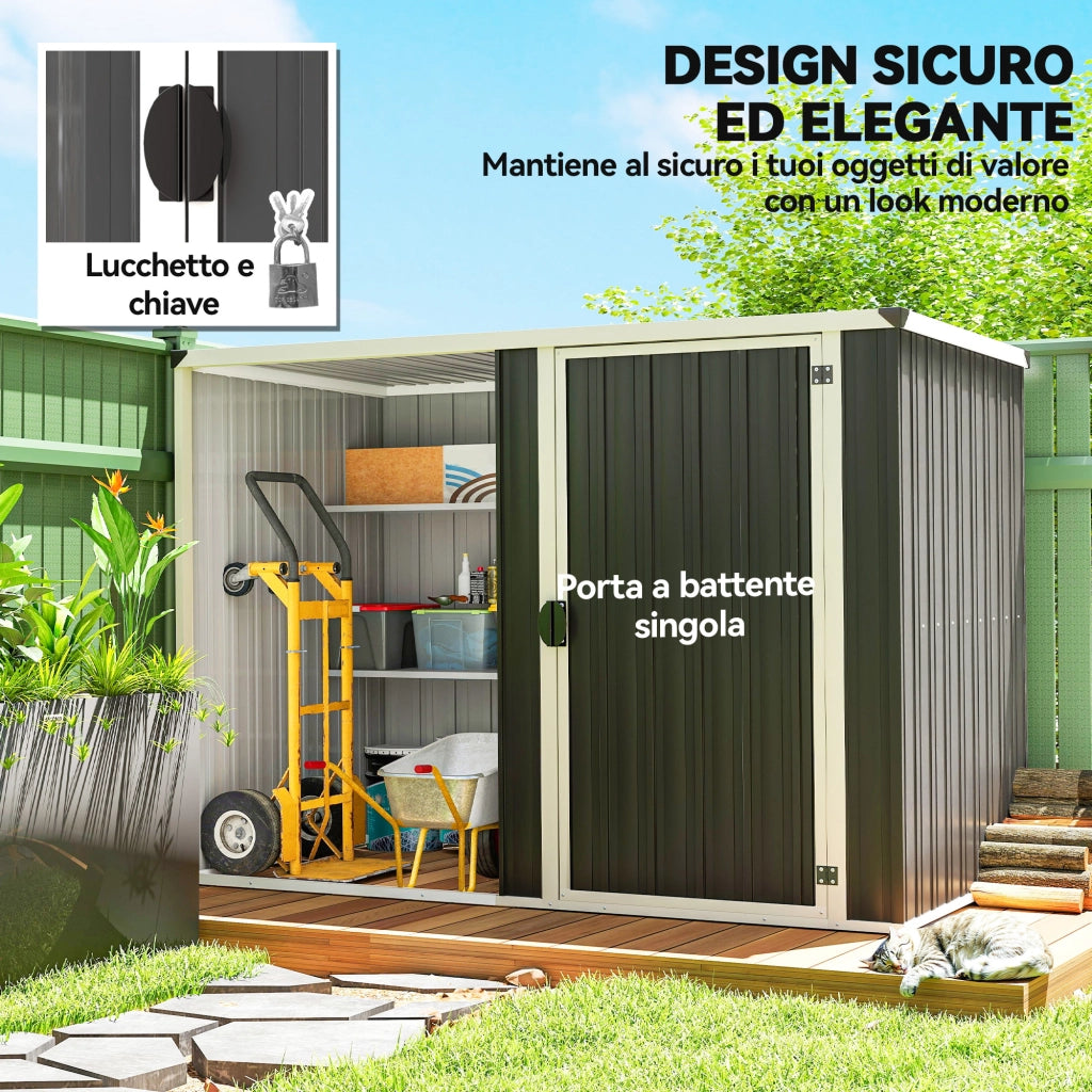 Capanno da Giardino in Acciaio Zincato ¨C Xylo ¨C Porta Bloccabile, 231x125x162 cm, Grigio