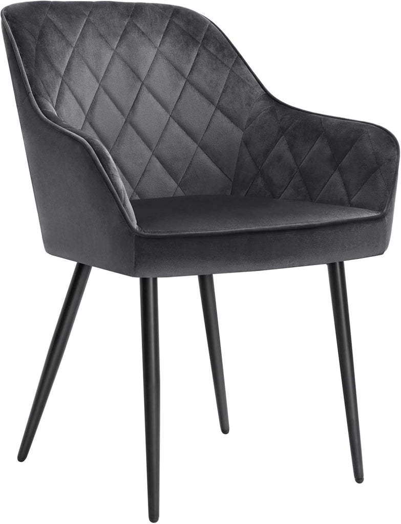 SONGMICS Set di 2 Sedie da Pranzo, Poltroncine, Sedie Imbottite con Braccioli, Sedile Ampio 49 cm, Gambe in Metallo, Fodera in Velluto, Portata 110 kg, Salotto Camera Studio, Grigio LDC088G02