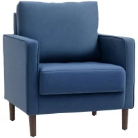 Poltrona Moderna in Tessuto Effetto Lino, Struttura in Legno e Imbottitura Spessa, 76x70x87cm, Blu