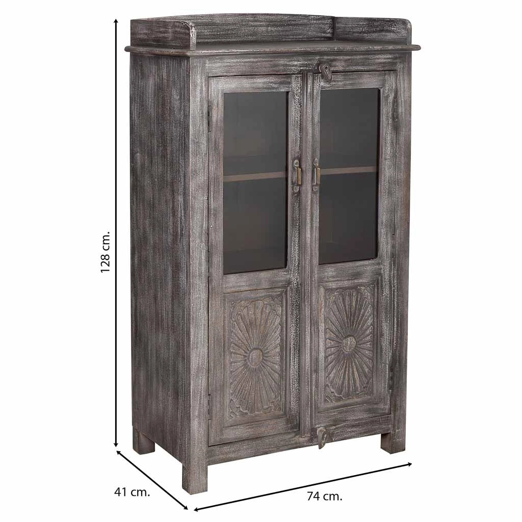 Vetrina 2 ante in legno finitura anticata artigianale 74x41x128
