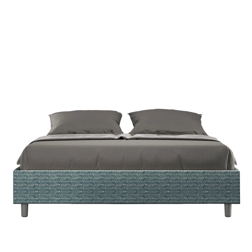 Letto Matrimoniale 160x200 cm con Rete e Contenitore Giroletto con Alzata Comoda Imbottito in Tessuto Aragona Azelia Blu