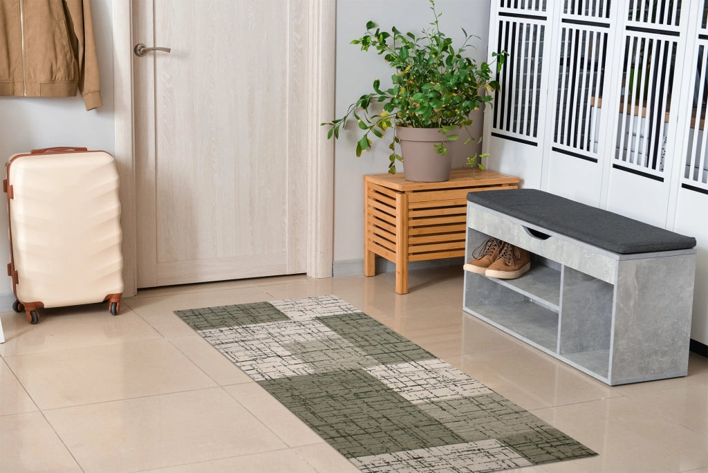 Tappeto Arredo Moderno Morbido in Ciniglia Ingresso Antiscivolo Prodotto Italiano  Soggiorno Camera Salotto Disegni Piazzati Cotone Varie Misure Grande Mondrian/Verde - 160x240 cm