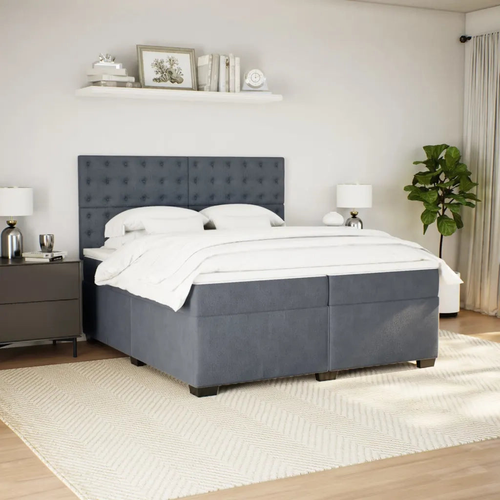 Giroletto a Molle con Materasso Grigio Scuro 200x200 cm Velluto