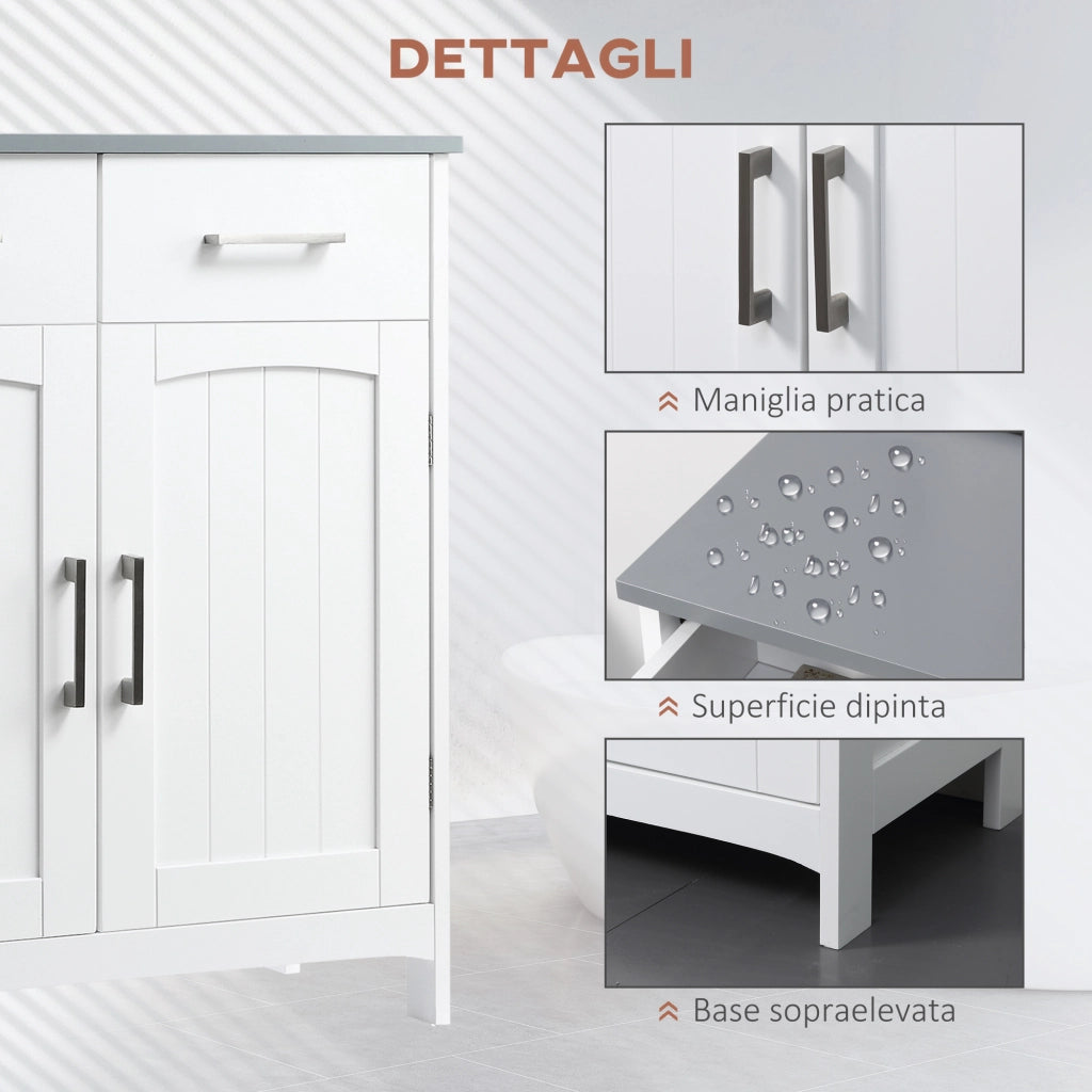 Mobile Bagno con Ante, Cassetti e Ripiano Regolabile ¨C Zephmum ¨C MDF Bianco 68x33x76