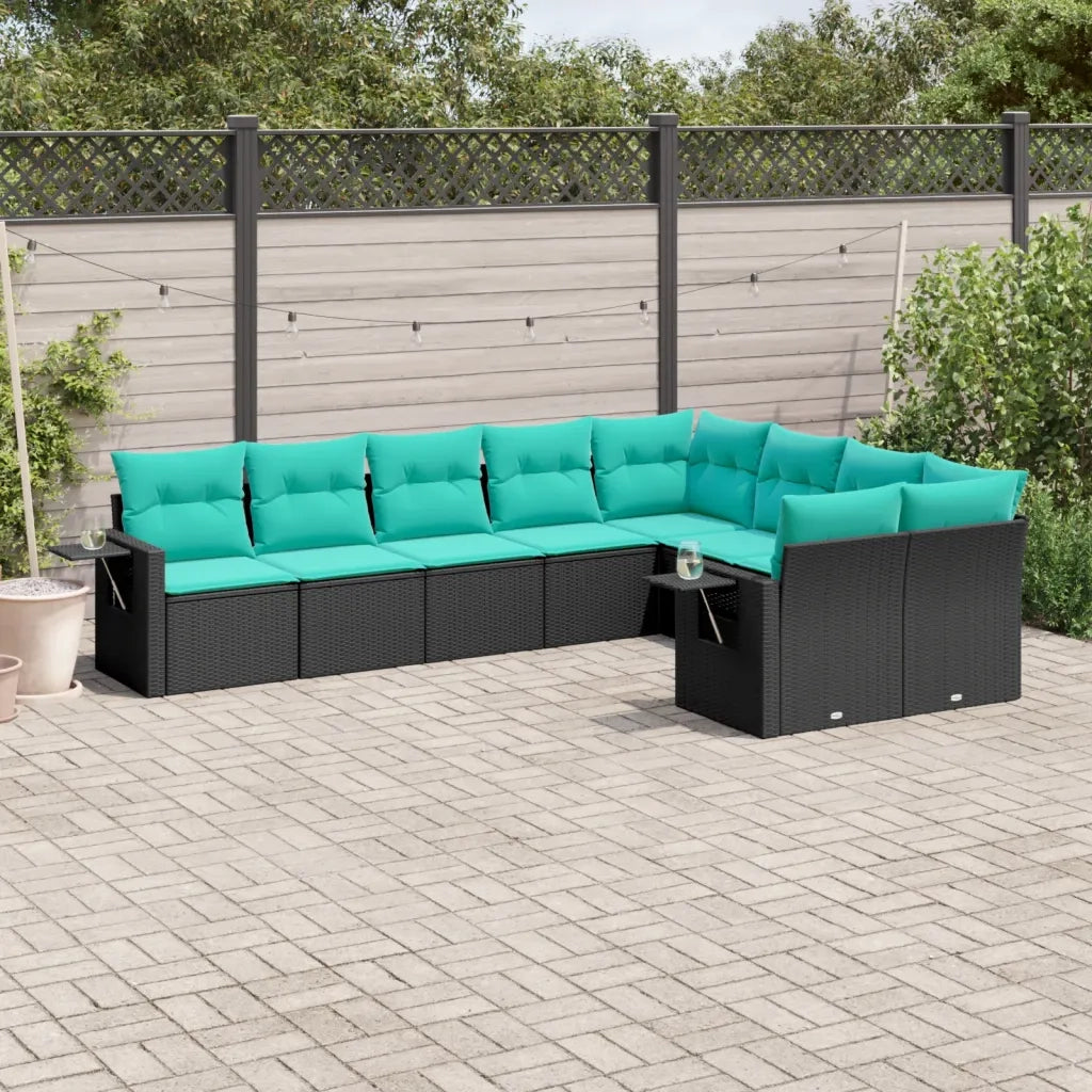 Set Divani da Giardino 9 pz con Cuscini Nero in Polyrattan 3220636