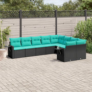 Set Divani da Giardino 9 pz con Cuscini Nero in Polyrattan 3220636