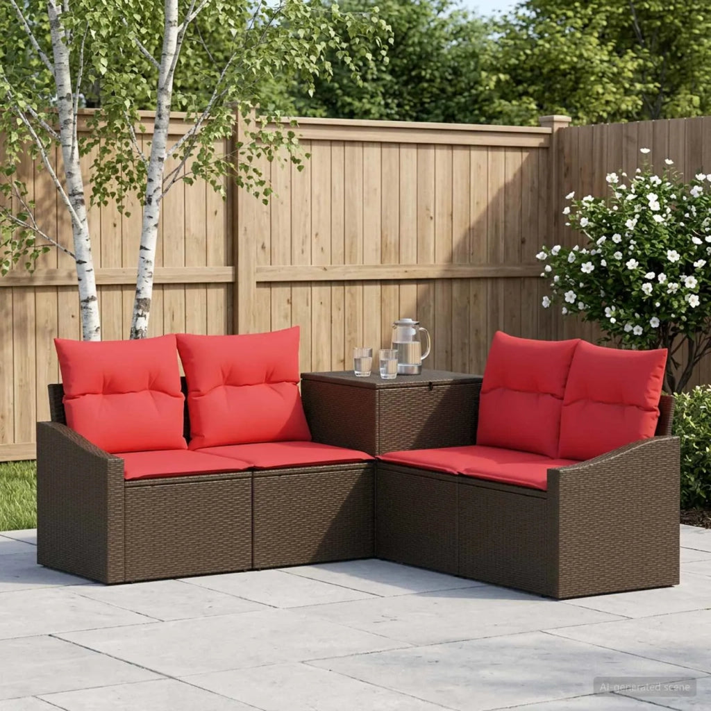Set di divani 5 pz Marrone e Rosso Rattan sintetico e Acciaio 3447815